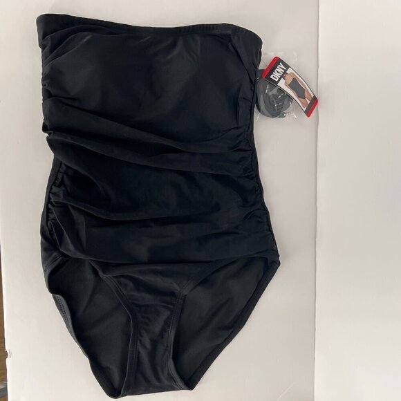 NWT DKNY Black One Piece Strap/Strapless Bandeau Maillot Swimsuit Sz XS - Picture 3 of 9